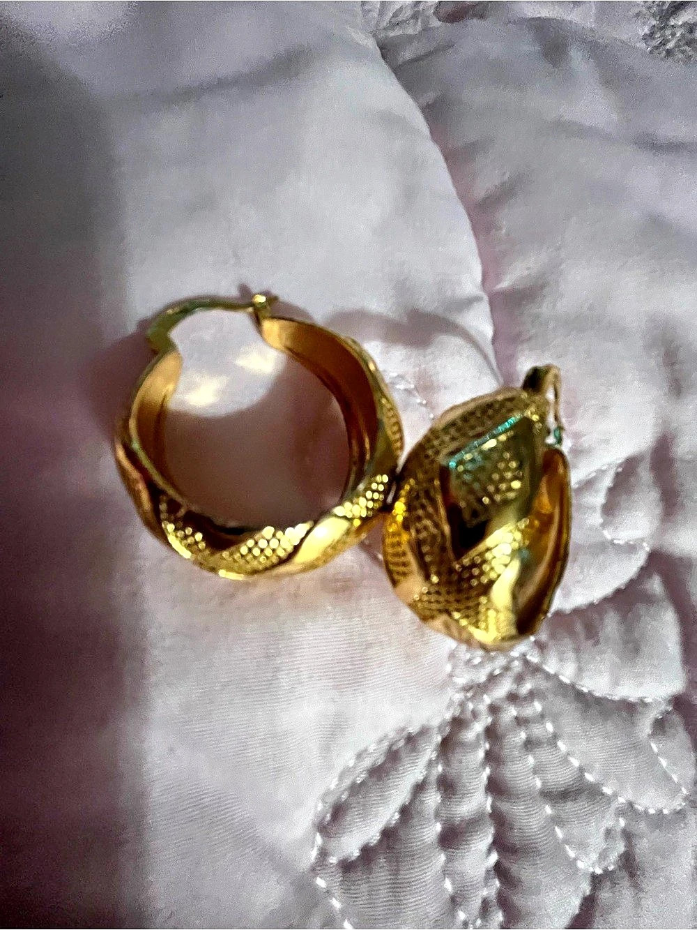 Gold Textured Hoop Earrings Like New